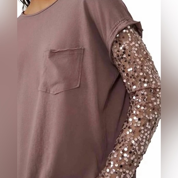 Free people long sleeve glitter tee in lavender shadows - Picture 3 of 4
